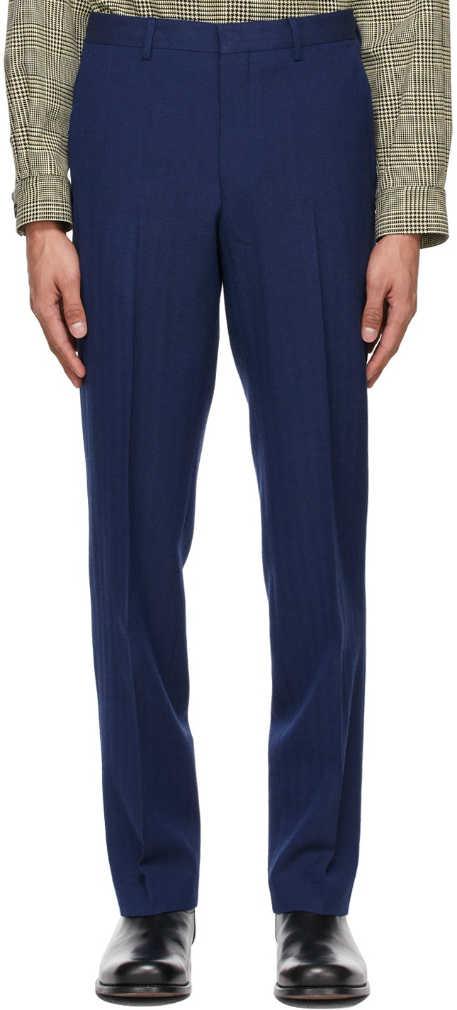 Dries Van Noten Blue Wool Trousers - Dries Van Noten Pantalons en laine bleus - 밴을 마시 며 푸른 양모 바지를 마시고 있습니다