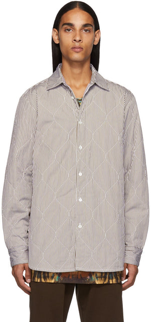 Dries Van Noten Brown Quilted Military Shirt - Chemise militaire matelassée brune brune - 건조 밴 알코올 브라운 퀼트 군사 셔츠