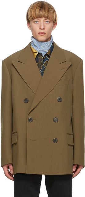 Dries Van Noten Brown Wool Double-Breasted Blazer - Dries Van Noten Blazer à double boutonnage en laine brune - 건조 밴 알코올 브라운 양모 더블 브레스트 블레이저