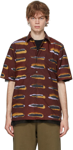 Dries Van Noten Burgundy Len Lye Edition Poplin Short Sleeve Shirt - Sèche Van Noten Bourgogne Len Lye Edition Poplin Shirt Short Sleeve Sleeve - Dries Van Noten Burgundy Len Lye Edition Poplin 짧은 소매 셔츠