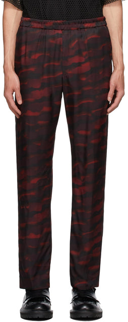 Dries Van Noten Burgundy Len Lye Edition Satin Print Trousers - Dries Van Noten Bourgogne Len Lye Edition Pantalon imprimé satiné - Dries Van Noten Burgundy Len Lye Edition 새틴 인쇄 바지