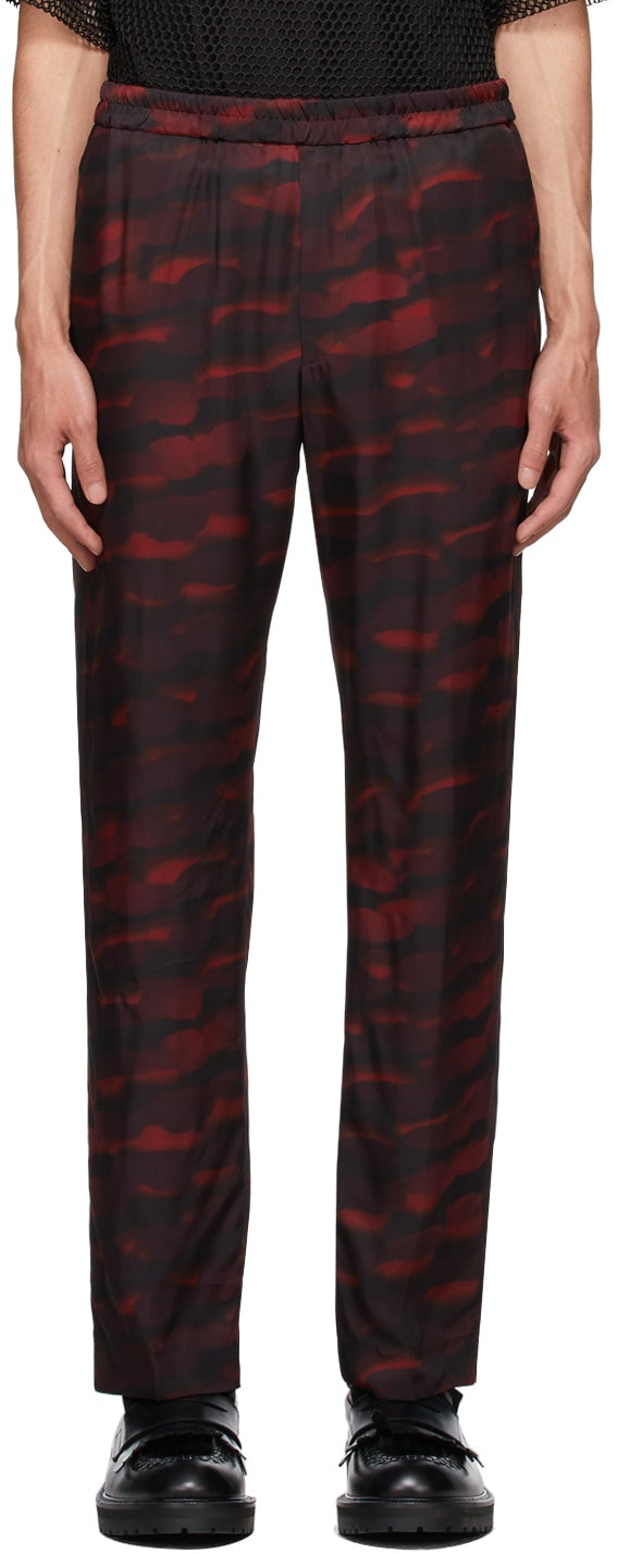 Dries Van Noten Burgundy Len Lye Edition Satin Print Trousers - Dries Van Noten Bourgogne Len Lye Edition Pantalon imprimé satiné - Dries Van Noten Burgundy Len Lye Edition 새틴 인쇄 바지
