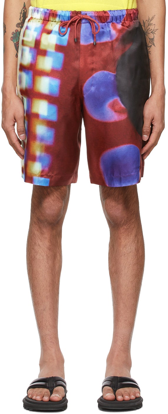 Dries Van Noten Burgundy Len Lye Edition Satin Shorts - Sèche Van Noten Bourgogne Len Lye Edition Shorts Satin - 건조 Van Noten Burgundy Len Lye Edition Satin Shorts.