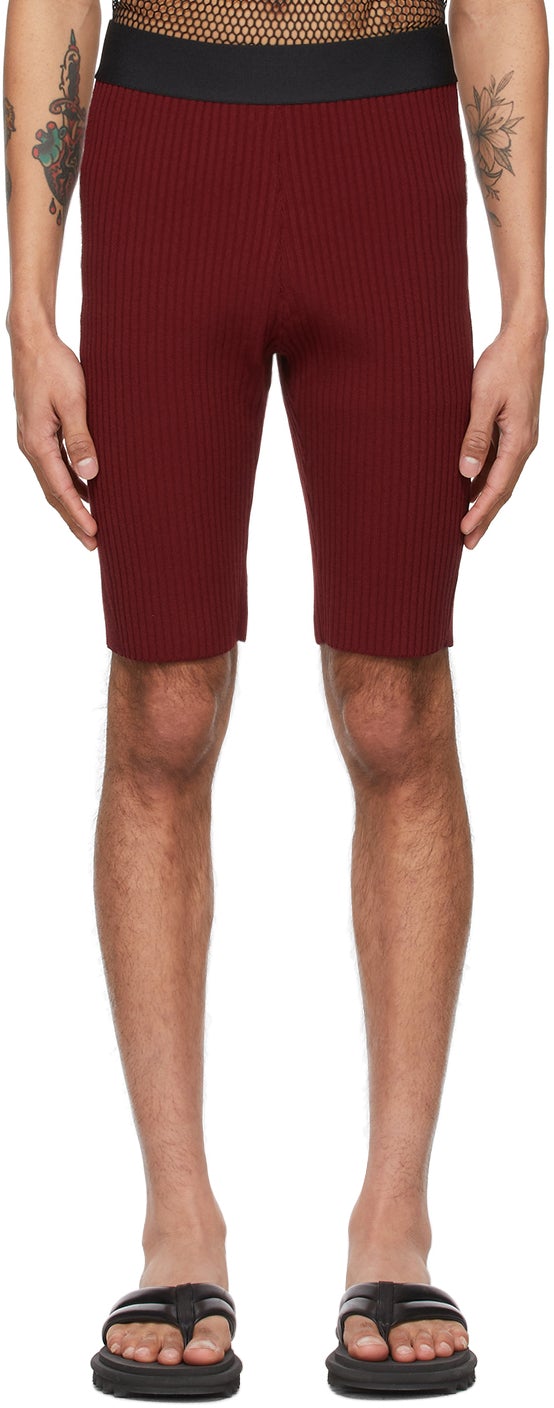 Dries Van Noten Burgundy Rib Knit Shorts - Sèche short de tricot nerveux cambund - Van Noten Burgundy Rib 니트 반바지를 건조합니다