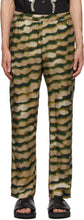 Dries Van Noten Green Len Lye Edition Satin Print Trousers - Dries Van Notten Green Len Lye Edition Pantalon Print Satin Print - Dries van noten 녹색 렌 잿빛 에디션 새틴 인쇄 바지