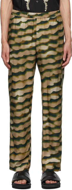 Dries Van Noten Green Len Lye Edition Satin Print Trousers - Dries Van Notten Green Len Lye Edition Pantalon Print Satin Print - Dries van noten 녹색 렌 잿빛 에디션 새틴 인쇄 바지
