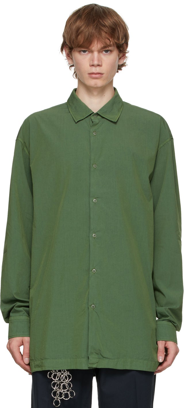 Dries Van Noten Green Poplin Shirt - Chemise popeline verte Van Noten Sèche - 건조 밴 노르 닝 그린 포플린 셔츠