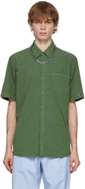 Dries Van Noten Green Poplin Short Sleeve Shirt - Chemise à manches courtes en popeline verte - 건조 밴 노르 펜 녹색 포플린 짧은 소매 셔츠