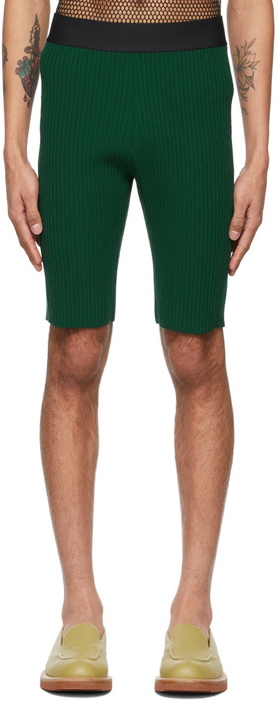 Dries Van Noten Green Rib Knit Shorts - Sèche short tricot nerveux vert - Dries van noten 녹색 리브 니트 반바지