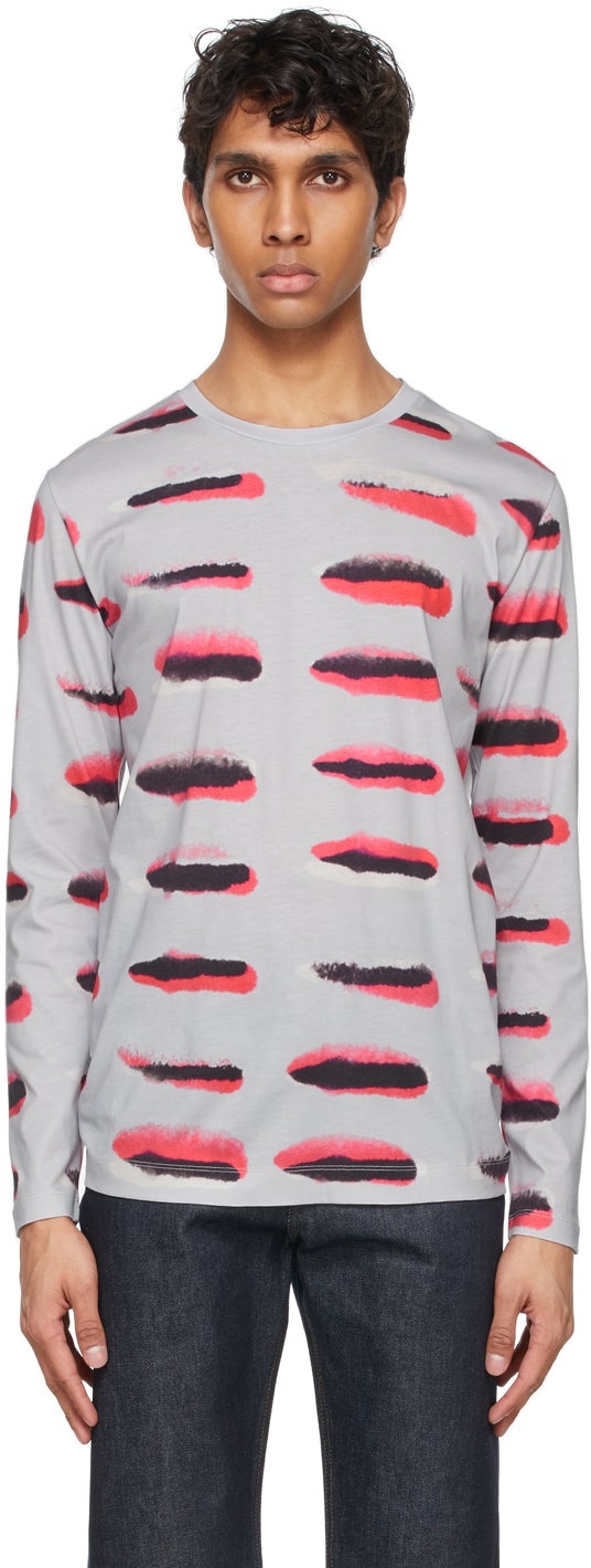 Dries Van Noten Grey Len Lye Edition Graphic Print Long Sleeve T-Shirt - Dries Van Noten Grey Len Lye Edition T-shirt à manches longues graphique - Dries Van Noten Gray Len Lye Edition 그래픽 인쇄 긴 소매 티셔츠