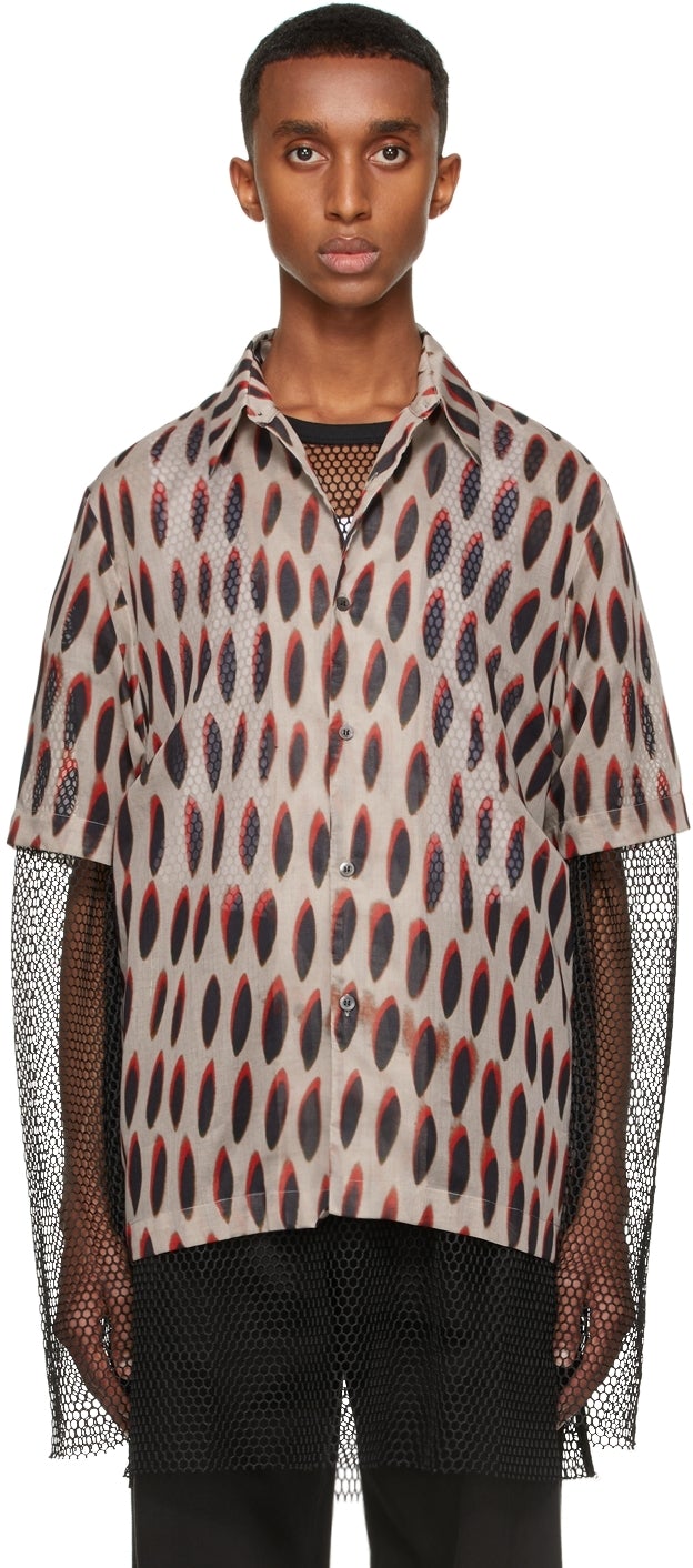 Dries Van Noten Grey Len Lye Edition Graphic Short Sleeve Shirt - Sèche Van Noten Grey Len Lye Edition Chemise à manches courtes graphique - 건조 Van Noten Gray Len Lye Edition 그래픽 짧은 소매 셔츠