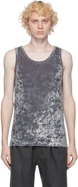 Dries Van Noten Grey Velvet Tank Top - DRIES VAN NOTEN NOTEN Débardeur Velvet gris - 건조 Van Noten Grey Velvet Tank Top.