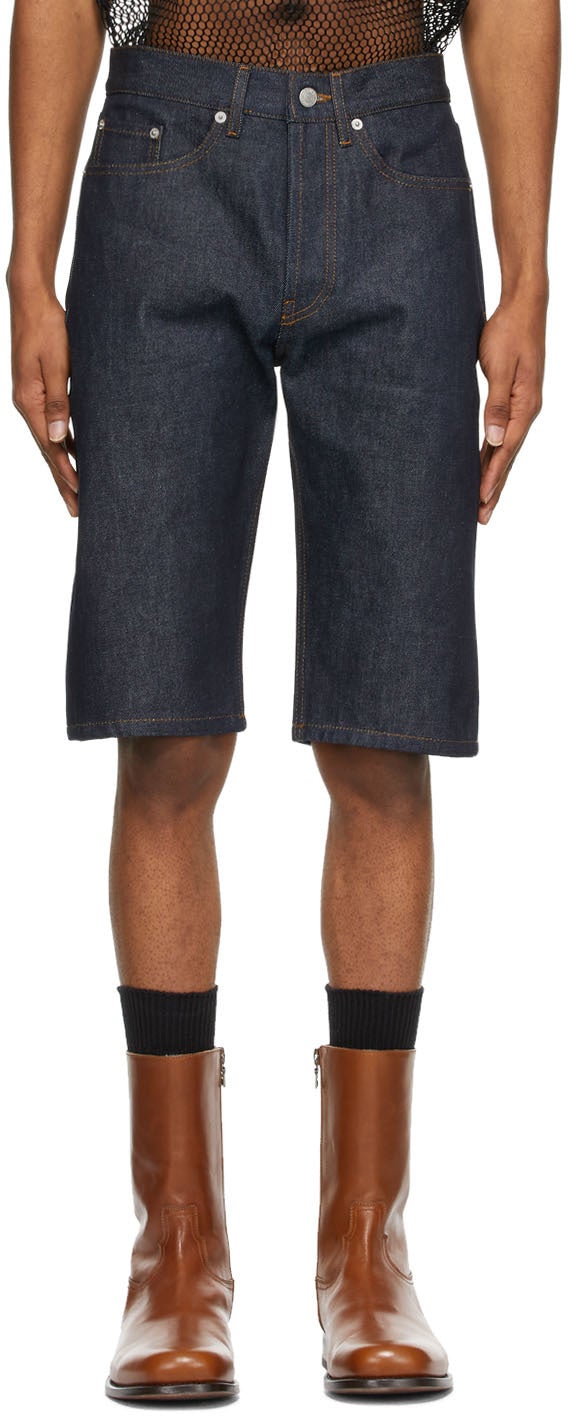 Dries Van Noten Indigo Denim Contrast Stitch Shorts - Dries Van Noten Indigo Denim Contraste Stitch Shorts - 밴, 인디고 데님 대비 스티치 반바지를 말리기