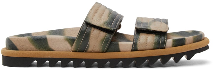Dries Van Noten Khaki Camo Slide Sandals - Sèche sandales à glissière Camo Noten Kaki - 밴, 카키 카오 슬라이드 샌들을 마시 러