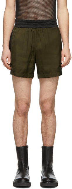 Dries Van Noten Khaki Colorblocked Elastic Waist Shorts - Stries Van Noten Kaki Taille élastique Colorblocked - 밴 알코올 Khaki colorblocked 탄력있는 허리 반바지