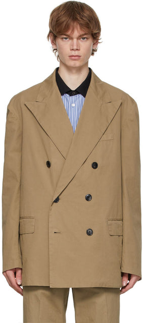 Dries Van Noten Khaki Double Breasted Blazer - Dries Van Noten Khaki Blazer à double boutonnage - 밴 알코올 카키 더블 브레스트 블레이저를 건조시킵니다
