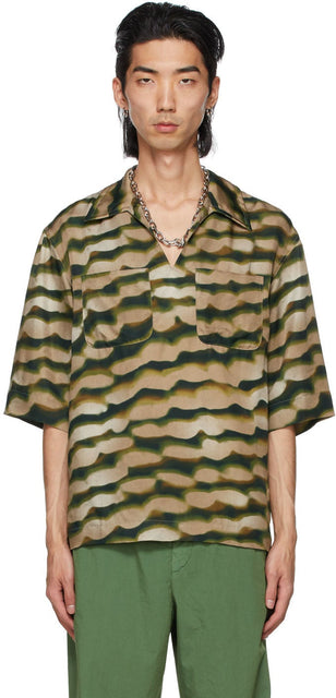 Dries Van Noten Khaki Len Lye Edition Graphic Short Sleeve Shirt - Sèche Van Noten Khaki Len Lye Edition Chemise à manches courtes graphique - 밴 노 벤 카키 렌 렌즈 에디션 그래픽 짧은 소매 셔츠