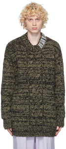 Dries Van Noten Khaki Rhinestone Collar Sweater - SHARES VAN NOTEN COLLIRE COLLIRE DE SHINESTONE KHAKI - 바퀴 Noken Khaki 라인 석 칼라 스웨터
