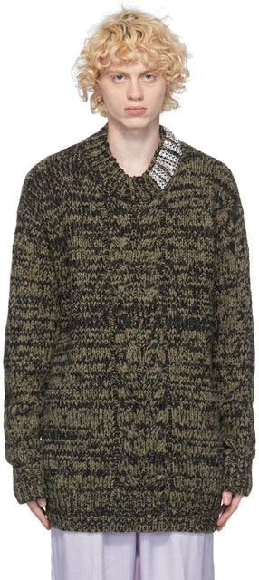 Dries Van Noten Khaki Rhinestone Collar Sweater - SHARES VAN NOTEN COLLIRE COLLIRE DE SHINESTONE KHAKI - 바퀴 Noken Khaki 라인 석 칼라 스웨터