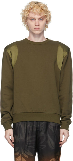 Dries Van Noten Khaki Satin Trim Sweatshirt - Sèche-sweat-shirt de garniture de satin Kaki Noten Khaki - 건조 밴 노켄 카키색 새틴 트림 스웨터