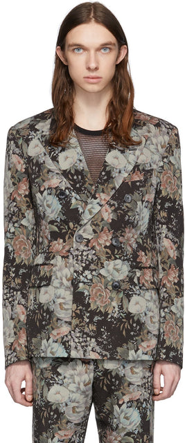 Dries Van Noten Multicolor Wool Floral Double-Breasted Blazer - Dries Van Noten Blazer à double boutonnage floral de laine multicolore - 건조 밴 알코올 여러 가지 빛깔의 양모 꽃 더블 브레스트 블레이저