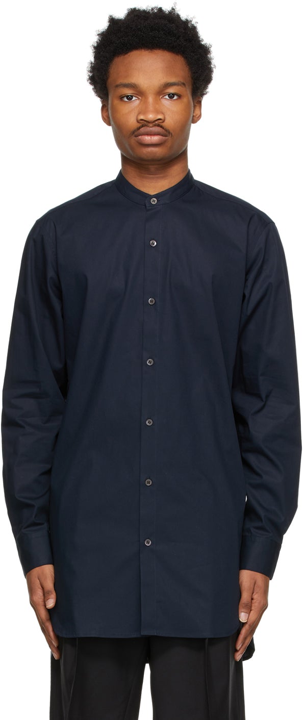 Dries Van Noten Navy Band Collar Shirt - Chemise de collier de bande Navy Sèche Van Notten Navy - 밴 알코올 네이비 밴드 칼라 셔츠를 건조시킵니다
