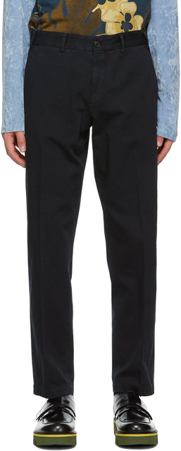 Dries Van Noten Navy Cotton Twill Trousers - DRIES VAN NOTE NAVY NAVY COTON Pantalon - 밴 알코올 해군면 능 직물 바지를 건조시킵니다