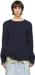 Dries Van Noten Navy Crewneck Sweater - SHARIES VAN NOTE NAVY NAVY CREWECK - 밴 알코올 해군 Crewneck 스웨터를 건조시킵니다