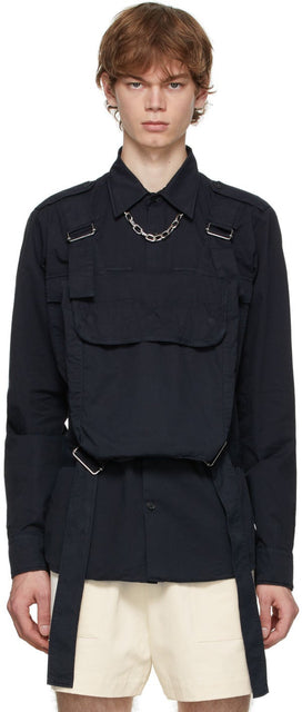 Dries Van Noten Navy Pocket Shirt - Chemise de poche Navy Sèche Van Noten Navy - 밴 알코올 해군 포켓 셔츠를 건조시킵니다