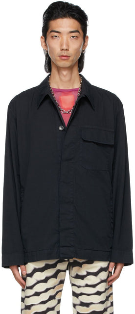Dries Van Noten Navy Twill Overdyed Shirt - Sèche Van Noten Swew Twill Overdyed Shirt - 건조 밴 Noten Navy Twill overdyed 셔츠