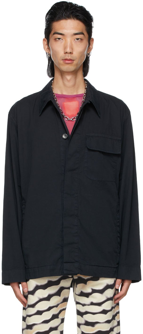 Dries Van Noten Navy Twill Overdyed Shirt - Sèche Van Noten Swew Twill Overdyed Shirt - 건조 밴 Noten Navy Twill overdyed 셔츠