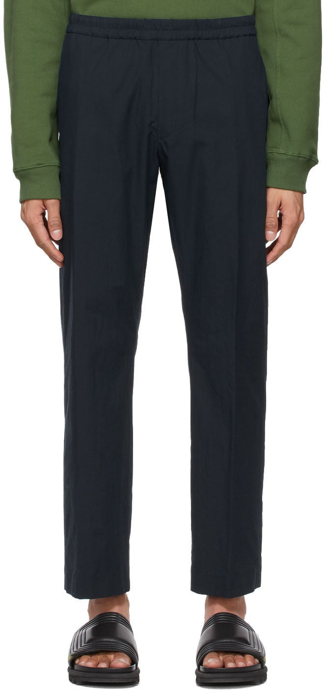 Dries Van Noten Navy Woven Cotton Trousers - Dries Van Noten Pantalon en coton tissé Navy - Van Noten Navy 짠 면화 바지 건조