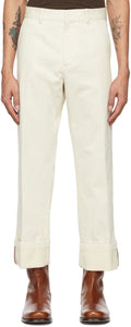 Dries Van Noten Off-White Cotton Trousers - Dries Van Noten Pantalon en coton blanc coton - 건조 밴은 흰색 면화 바지에 노르기를 썼다