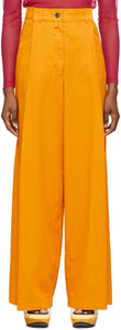 Dries Van Noten Orange Cotton Wide-Leg Trousers - Dries Van Noten Pantalon à jambe large en coton orange - 밴, 오렌지 코튼 넓은 다리 바지를 말하기