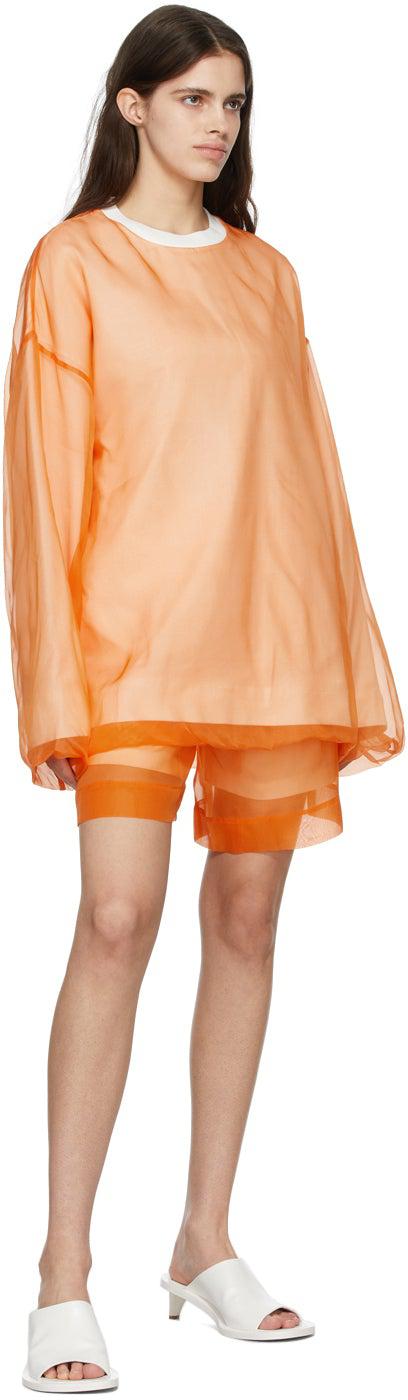 Dries Van Noten Orange Organza Overlay Shorts