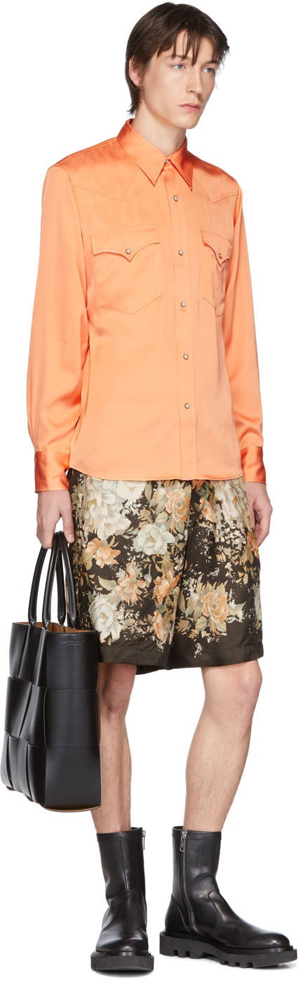 Dries Van Noten Orange Satin Shirt