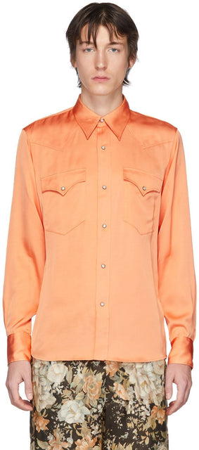 Dries Van Noten Orange Satin Shirt - Dries Van Noten Chemise Satin Orange - 건조 밴 알롱 주황색 새틴 셔츠