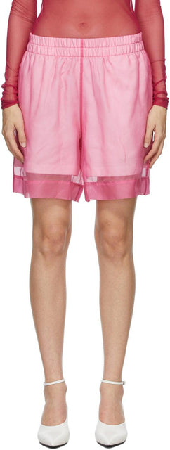 Dries Van Noten Pink Organza Overlay Shorts - DRIES VAN NOTEN NOTEN ORGRAPHIQUE EN organza Rose Shorts - 밴 밴 핑겐 핑크 Organza 오버레이 반바지를 건조합니다