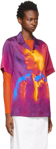 Dries Van Noten Purple Len Lye Edition Satin Printed Short Sleeve Shirt