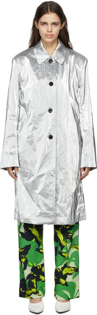 Dries Van Noten Silver Crinkled Coat - DRIES VAN NOTEN SILAND COUTEAU DE BREUX - 밴 밴은 실버 주름진 코트를 알았습니다