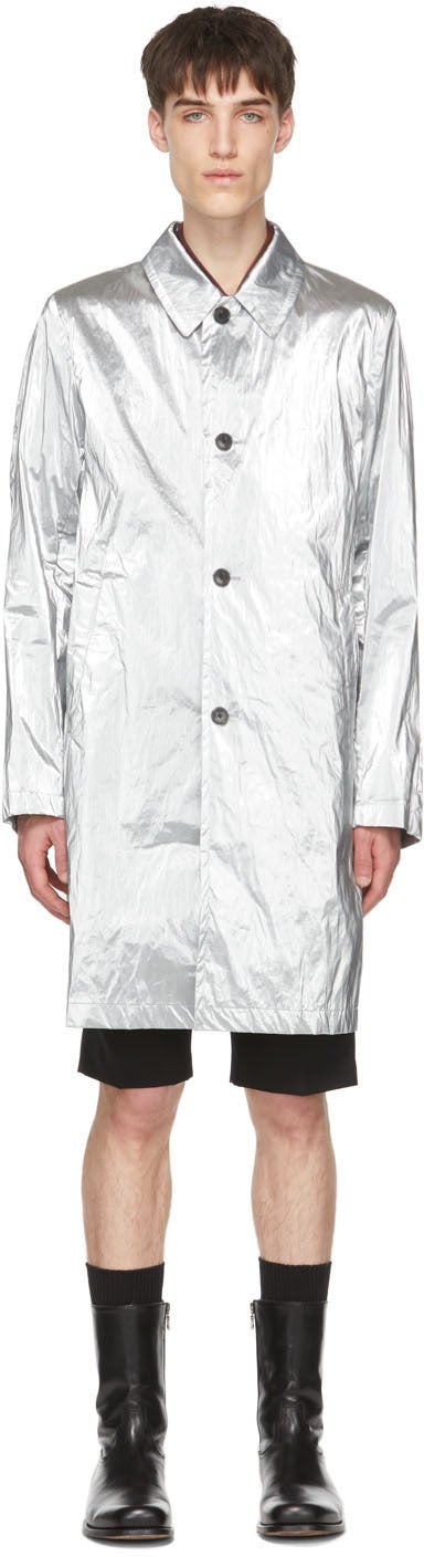 Dries Van Noten Silver Taffeta Coat - Dries Van Noten Silver Taffeta manteau - 건조 밴 알코올 실버 태 피터 코트