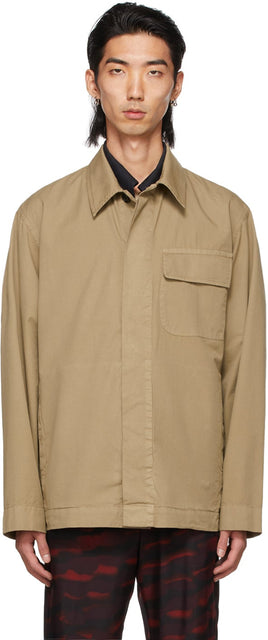 Dries Van Noten Tan Twill Overdyed Shirt - Sétrie Van Noten Twill Twill Overdyed Shirt - 건조 Van Noten Tan Twill Overded Shirt.