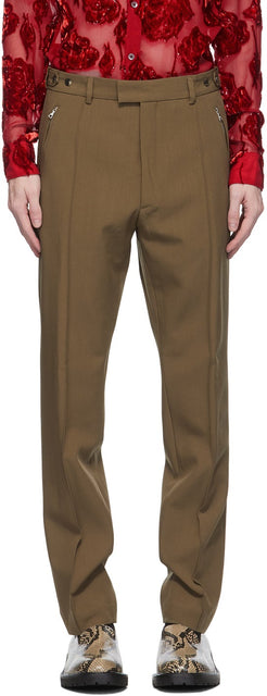 Dries Van Noten Tan Zip Trousers - Dries Van Noten Tan Zip Pantalons - 건조한 밴 노르 웬 Tan 지퍼 바지