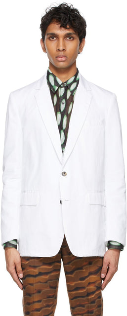 Dries Van Noten White Cotton Blazer - Dries Van Noten Blazer en coton blanc - 건조 밴 알코올 화이트 코튼 블레이저