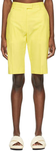 Dries Van Noten Yellow Gabardine Bermuda Shorts - Sèche short de bermudes gabardine jaune - 밴, 노란색 Gabardine Bermuda 반바지를 마시립니다