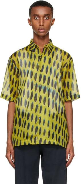 Dries Van Noten Yellow Len Lye Edition Graphic Short Sleeve Shirt - Dries Van Noten Jaune Len Lye Edition Graphique Shirt à manches courtes - 밴 밴 노랑 노란색 Len Lye Edition 그래픽 짧은 소매 셔츠