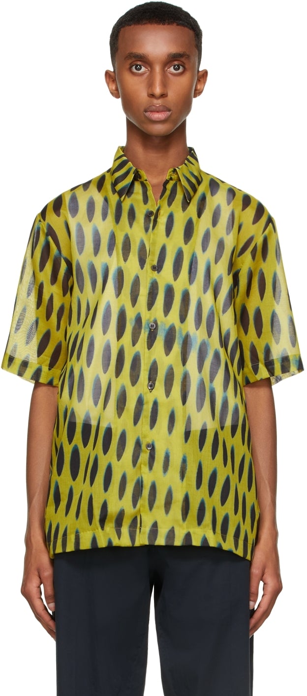 Dries Van Noten Yellow Len Lye Edition Graphic Short Sleeve Shirt - Dries Van Noten Jaune Len Lye Edition Graphique Shirt à manches courtes - 밴 밴 노랑 노란색 Len Lye Edition 그래픽 짧은 소매 셔츠