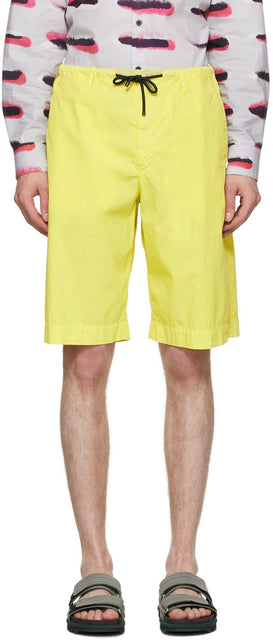 Dries Van Noten Yellow Poplin Shorts - Sèche shorts de popeline jaune - 밴, 노란색 포플린 반바지를 마르고 있습니다