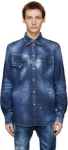 Dsquared2 Blue Straight Western Shirt - Dsquared2 Bleu Right Western Shirt - Dsquared2 블루 스트레이트 웨스턴 셔츠