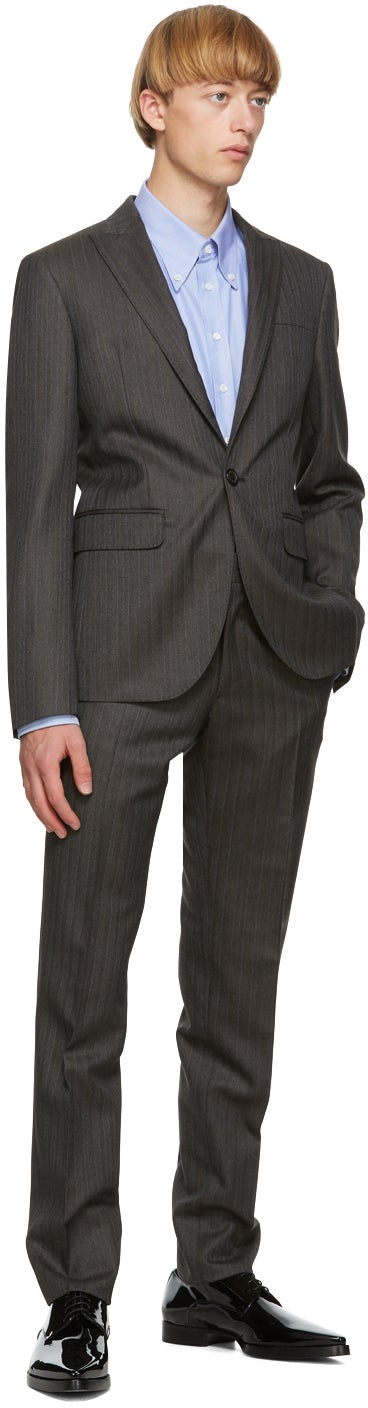 Dsquared2 Grey Wool Striped Tokyo Fit Suit